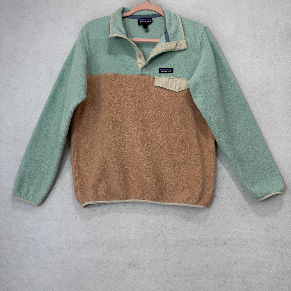 Patagonia Sweater Womens Medium Brown Green Snap-T Synchilla Fleece Pullover